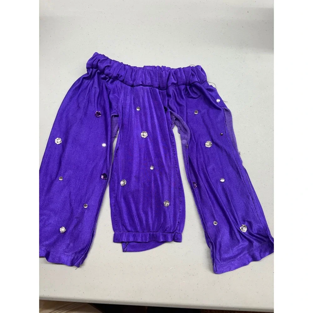 VTG Girls Baton Twirling Leotard Size 12 Rhinestones Purple 70s Handmade